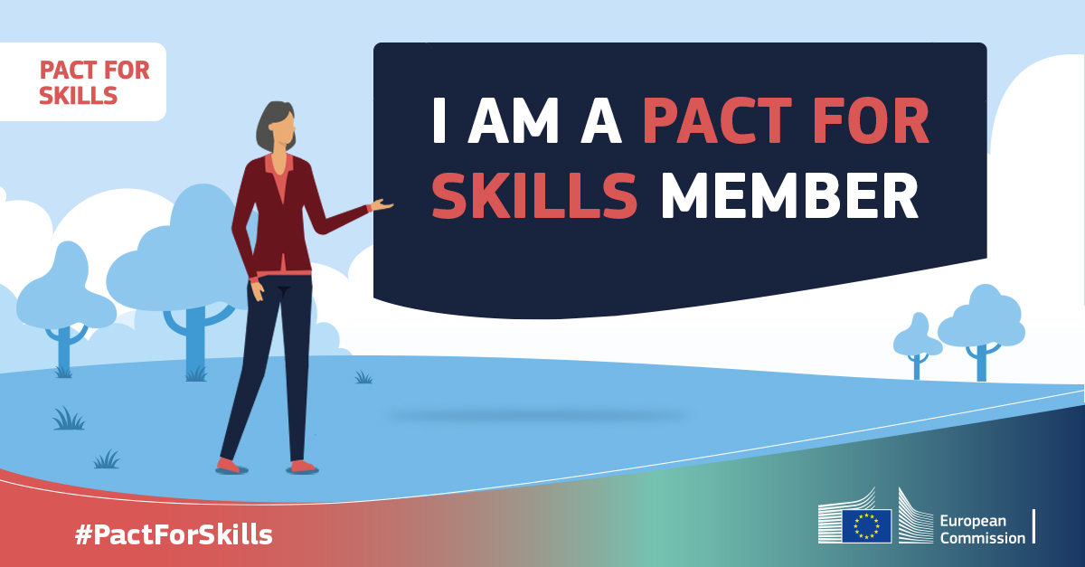 "I am now a Pact for Skills member" is the text on the promotional image. This initiative by the European Commission brings together stakeholders for developing the EU's workforce. The KIC joined the Pact for Skills.