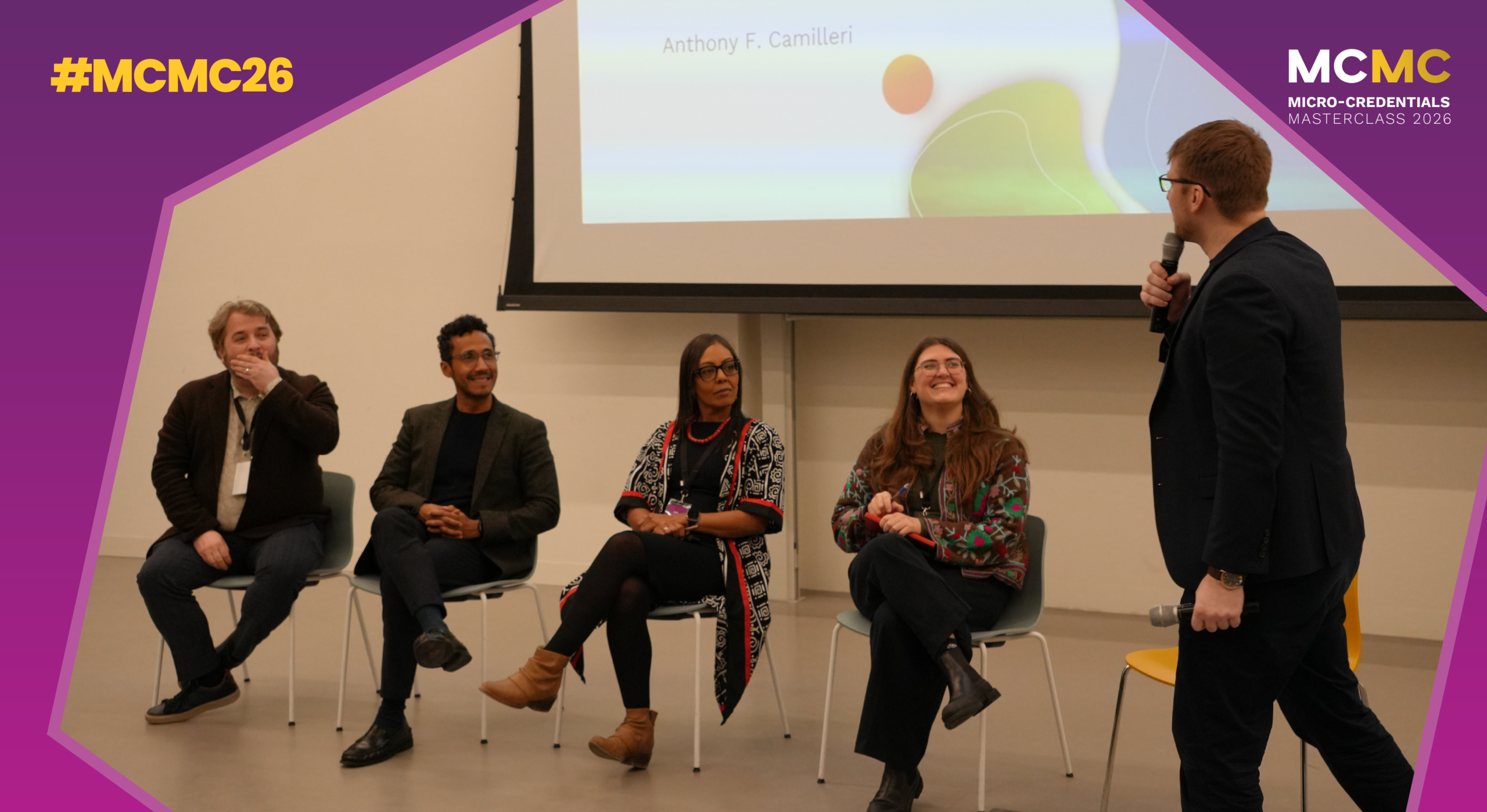 The panel of the closing session: Angeliki Giannakopoulou (EAEA), Nadia Starr (SAQA), William O'Keeffe (European Commission), and Iván Bornacelly (OECD). They reflected on MCMC 2026 lessons learned and what's next. Stefan Jahnke moderated the session.